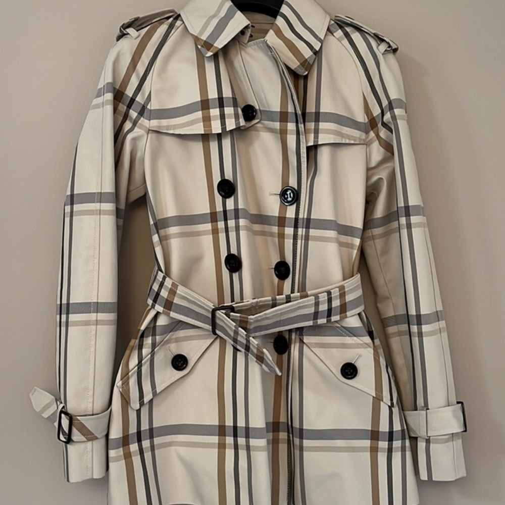 Coach Checkered Trench Coat in Cream and Tan